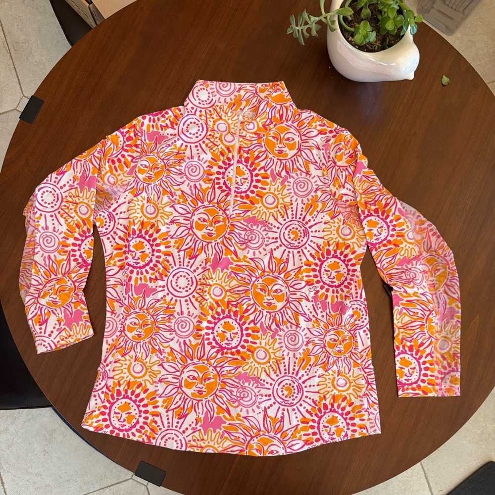 IBKUL longsleeve Sun Shirt L UPF 50 mockzip quick-dry orange & pink sun pattern
